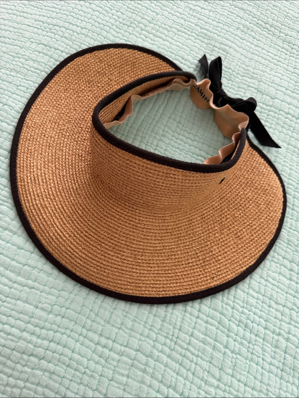 Helen Kaminski Straw Tie Sun Visor Tan with Black Trim